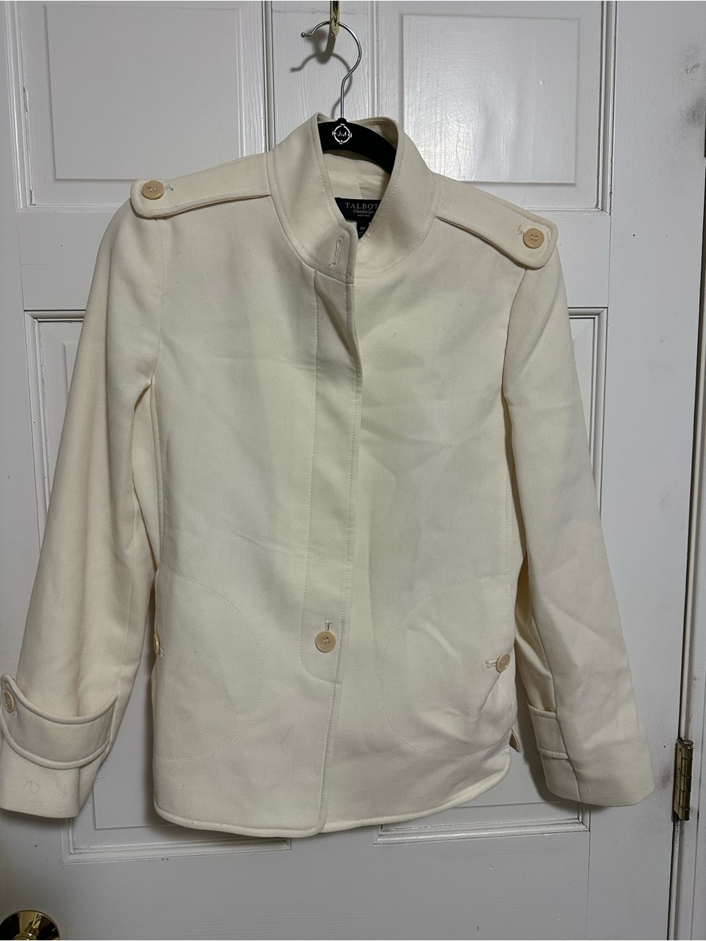 Talbots Cream Short Stand-Collar Wool Blend Pea Coat